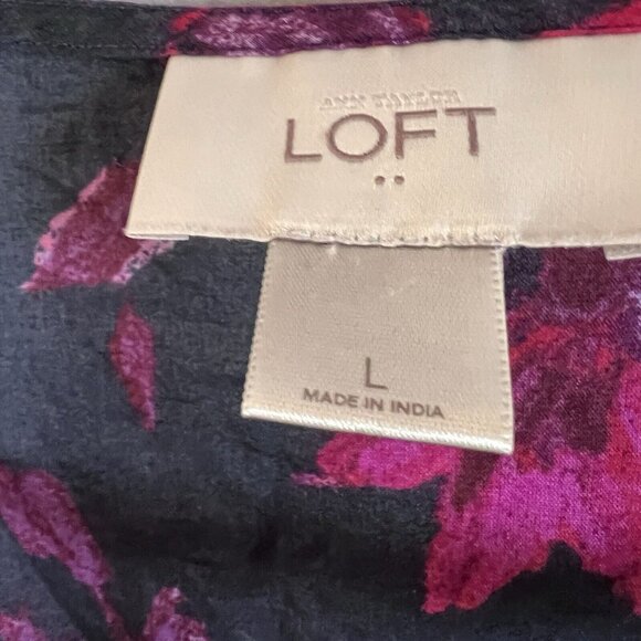 Loft Blouse Women’s Size L Blue & Pink Floral Sleeveless Swoop Neck Semi-Sheer - Picture 4 of 7